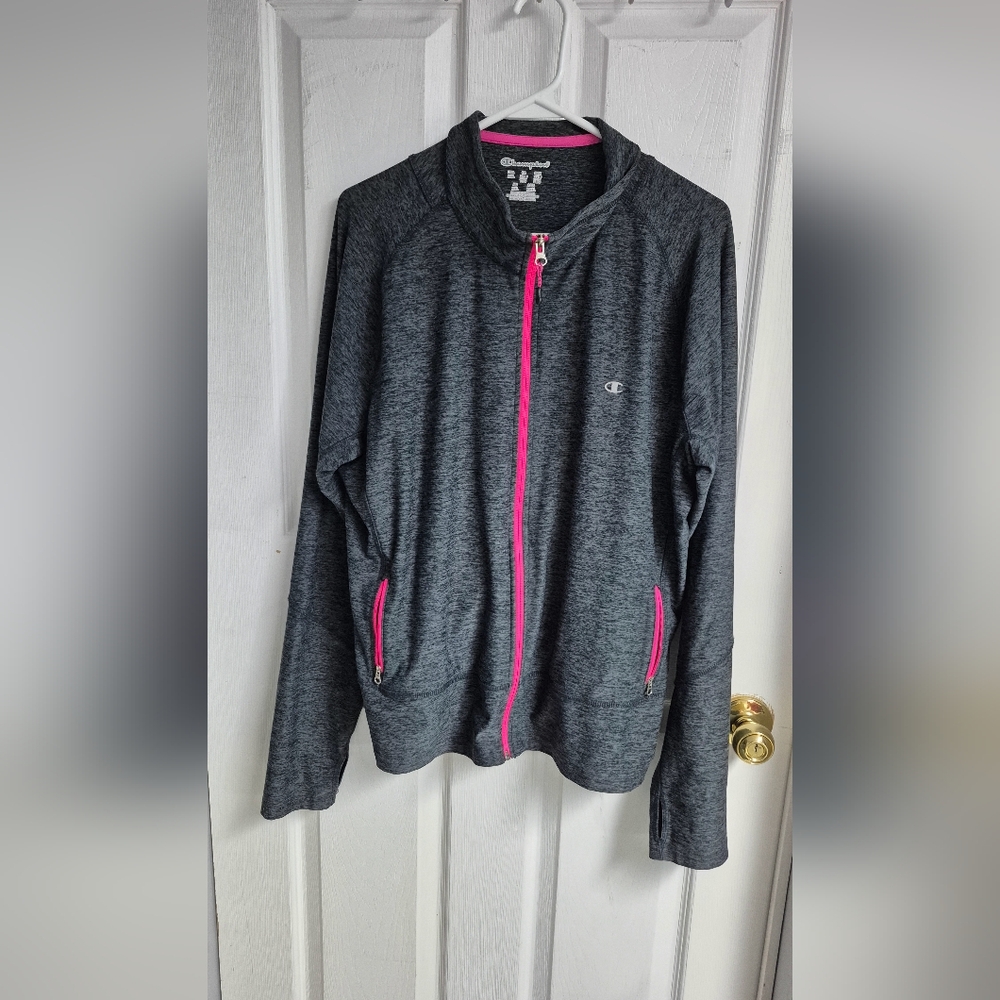 Champion Heather Gray Jacket with Pink Trim